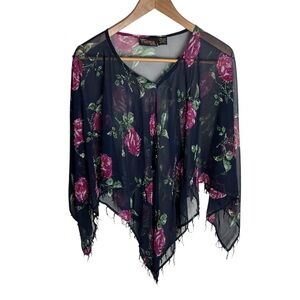 Y2K Floral Roses with sequins & beading semi sheer cape handkerchief Free Size